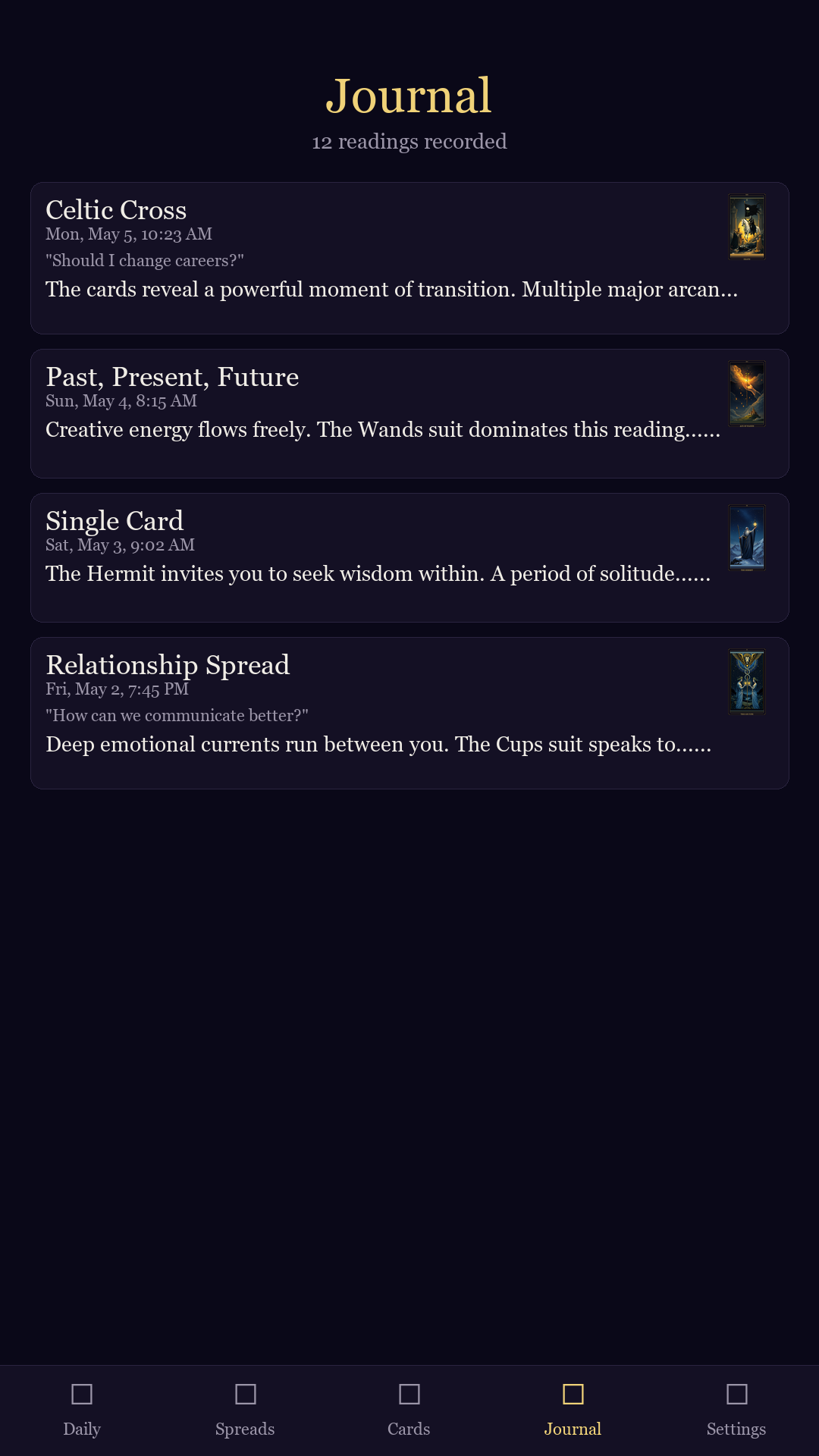 Personal tarot reading journal